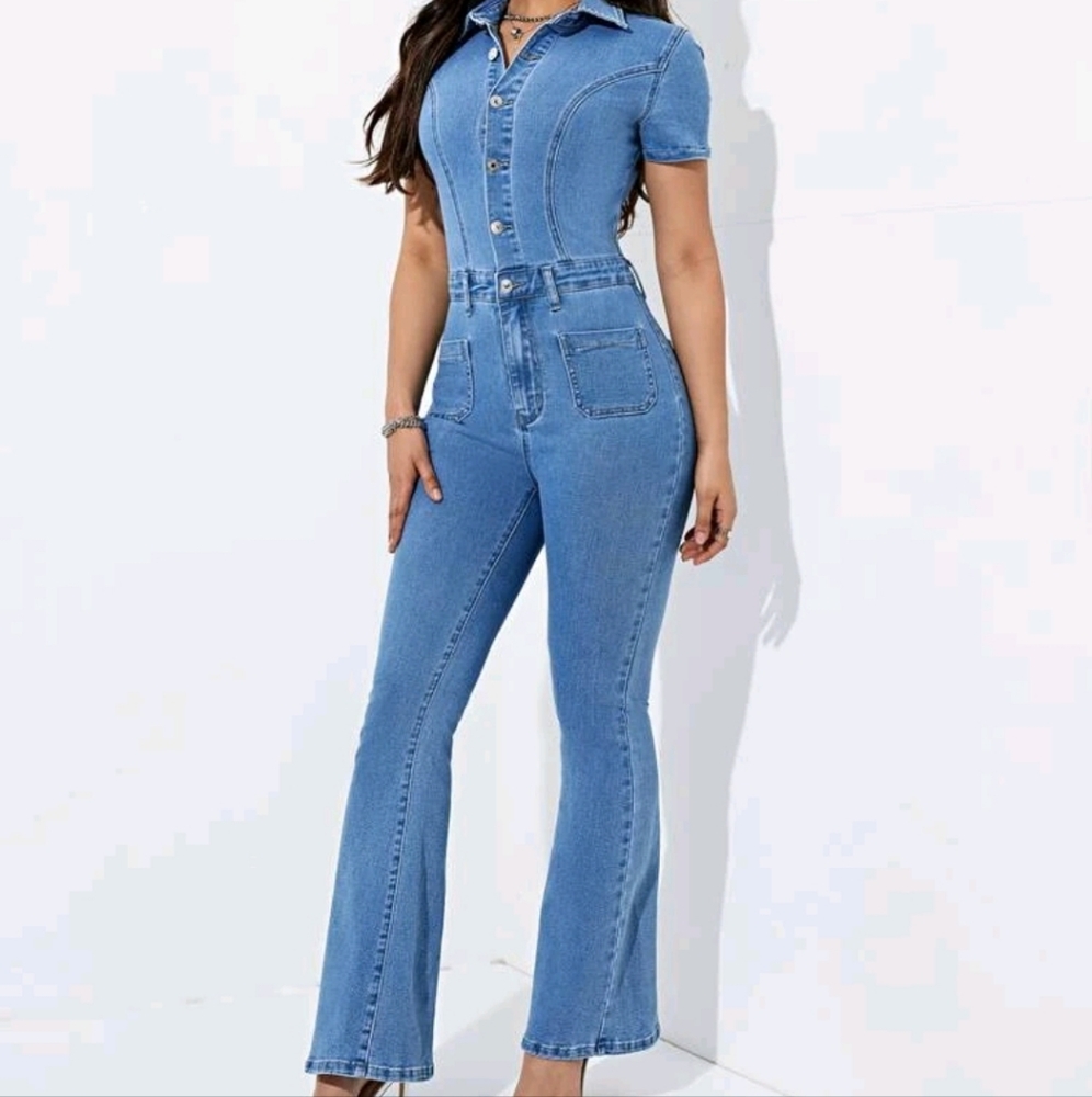 Women's Premium denim flare jumpsuit